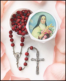 St. Theresa Rose Scented Wood Rosary and Case